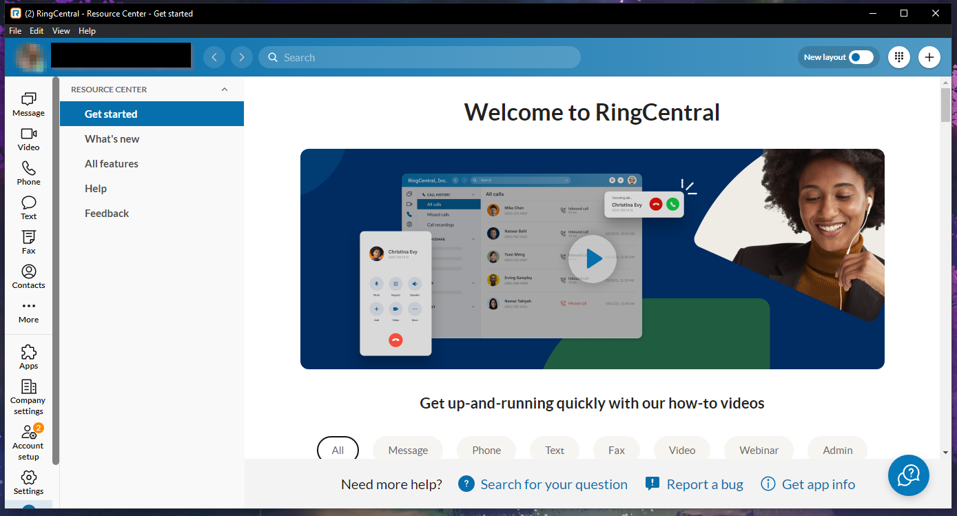 RingCentral desktop app when fully signed in