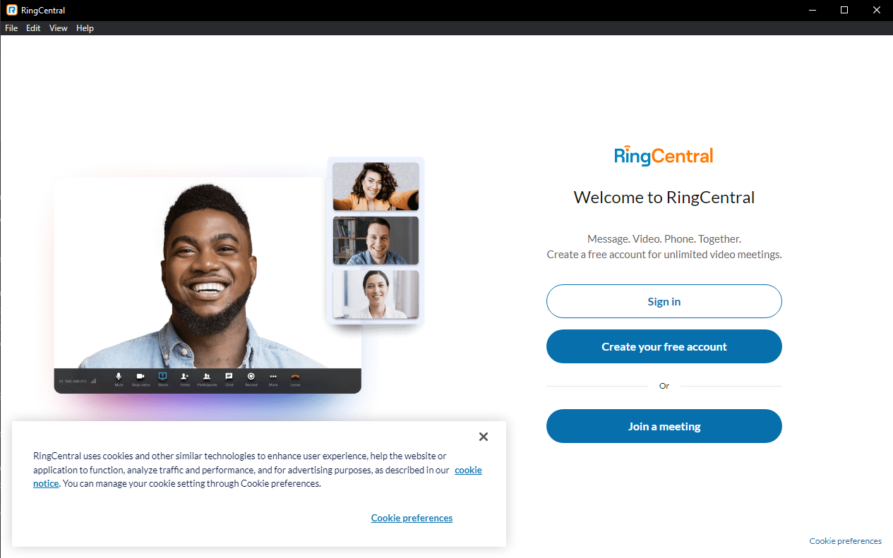 Modal window for RingCentral desktop application login
